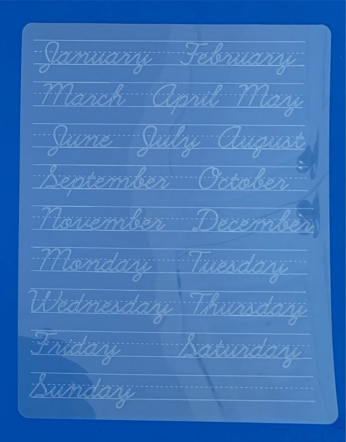 Kids Tracing Mat Template (Cursive Days & Months)