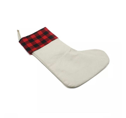 Linen Buffalo Plaid Christmas Stockings