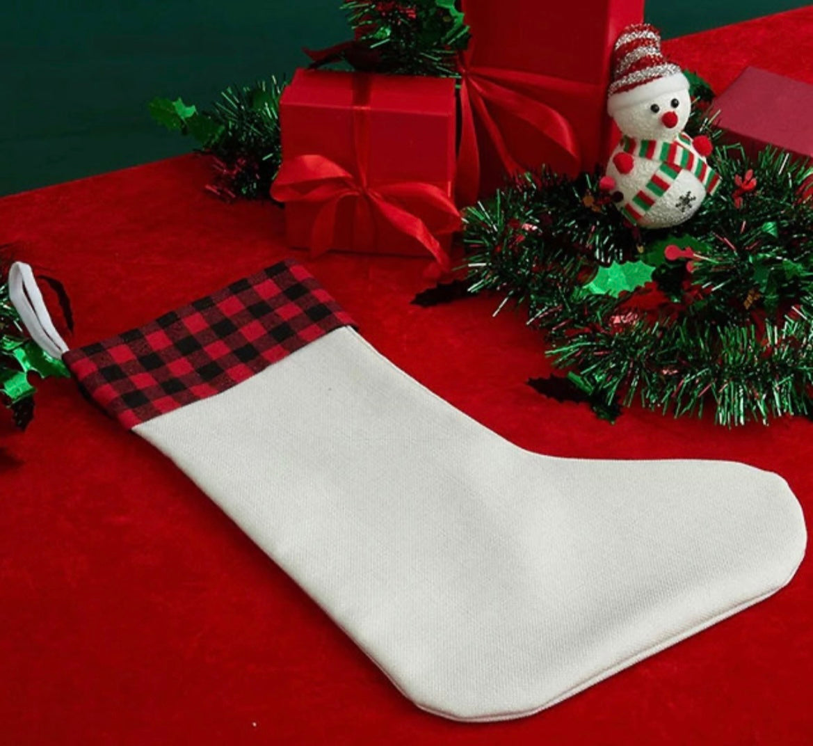 Linen Buffalo Plaid Christmas Stockings