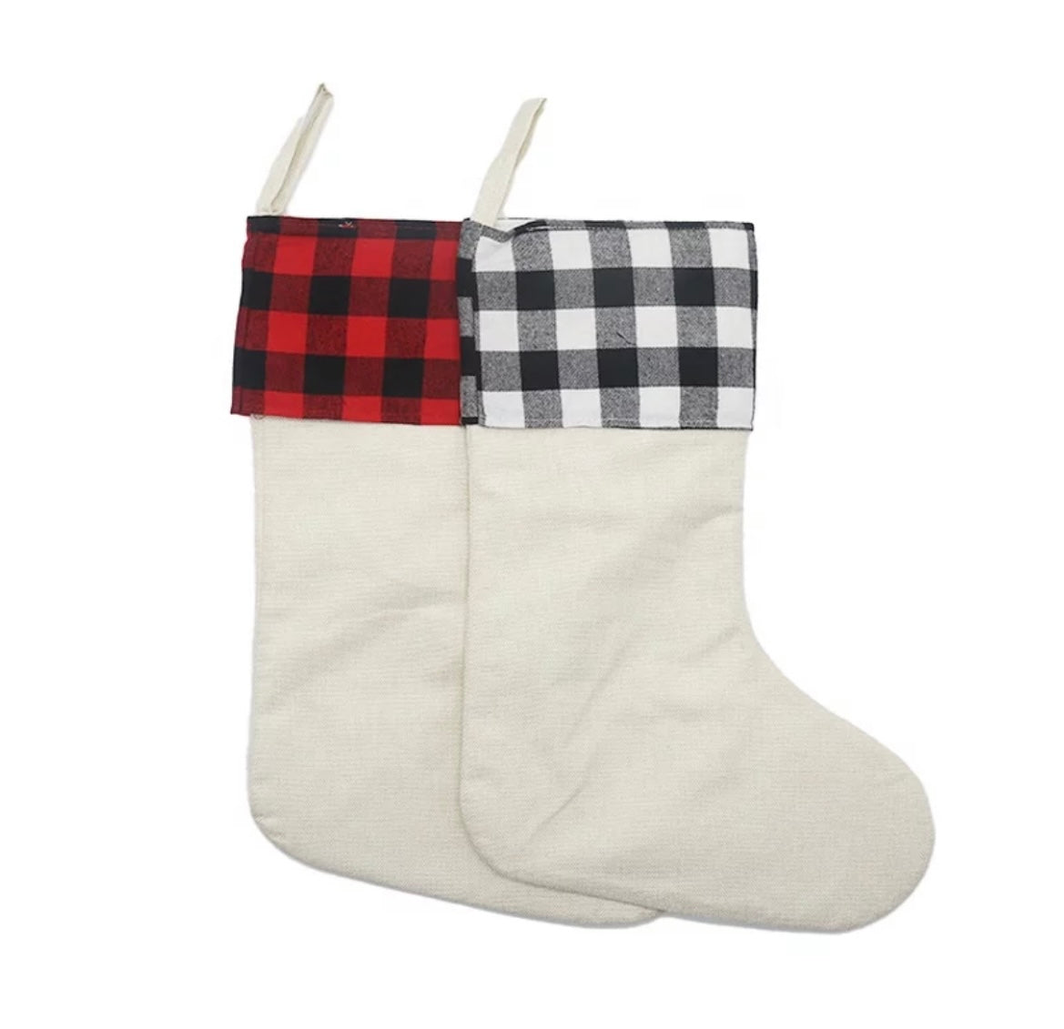 Linen Buffalo Plaid Christmas Stockings