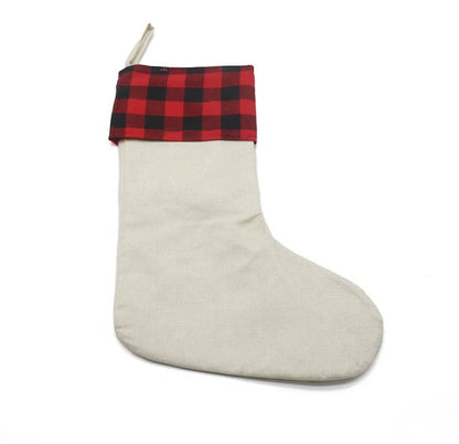 Linen Buffalo Plaid Christmas Stockings