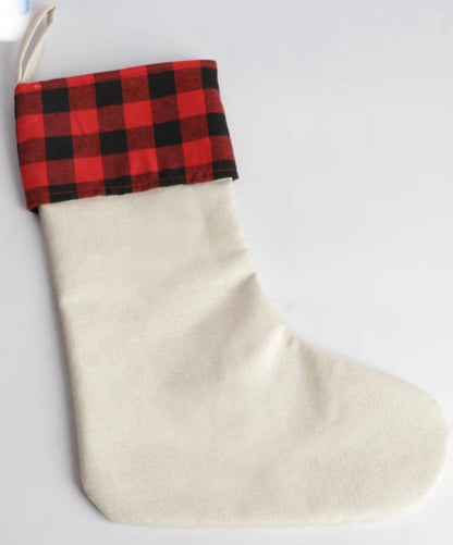 Linen Buffalo Plaid Christmas Stockings